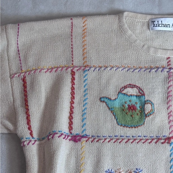 1990’s Women’s Embroidered Floral Cardigan - Cream - Picture 4 of 8